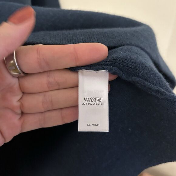 J Jill Sweater Blue Mock Neck Knit Old Oversized Medium Cotton Blend Pullover - Picture 4 of 9